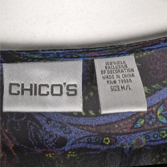 Chico's Paisley Sheer Silk Beaded Poncho Blouse‎ Fairy Grunge Boho Whimsical M/L - Picture 7 of 8